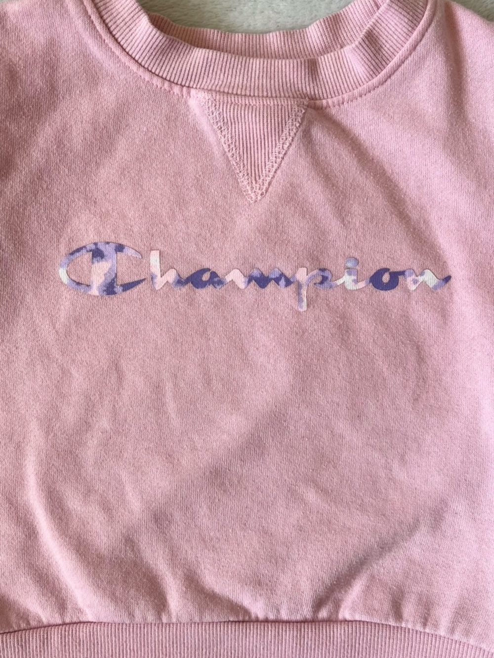Champion Pink Crewneck with Lavender Logo Accent